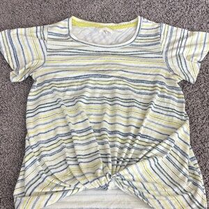 Cupio Striped Yellow & Navy Knot Front Tee